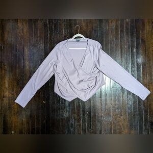 ARULA Lavender Purple V-Neck Asymmetrical Crossbody Long Sleeve Crop Top